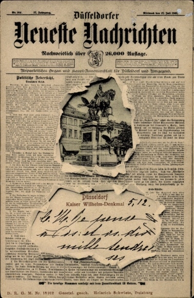 Newspaper PC Düsseldorf on the Rhine, Kaiser Wilhelm Monument, Düsseldorf Latest News
