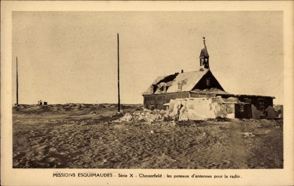 Postcard Chesterfield Nunavut Canada, Eskimo Missions, the antenna masts for the radio
