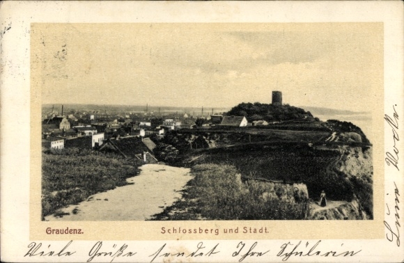 Postcard Grudziądz Graudenz West Prussia, Panorama, Castle Hill