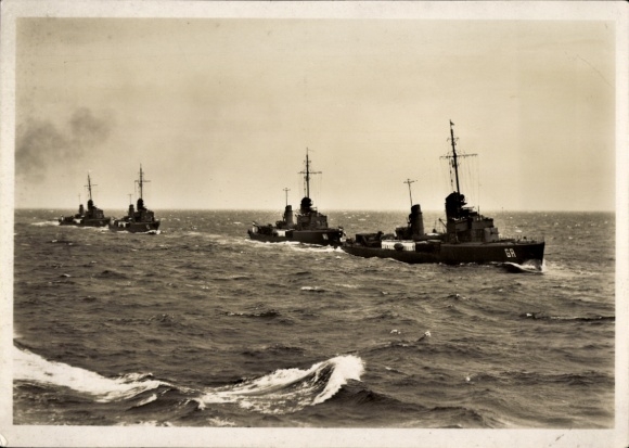 German warships, torpedo boats at full speed, Adler, Habicht, Geier, Falke
