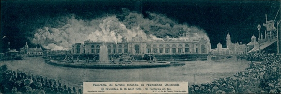 Klapp AK Brussels, World's Fair 1910, fire at the exhibition grounds, panorama