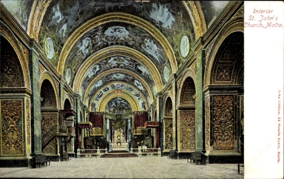 Postcard Malta, church interior, Saint John
