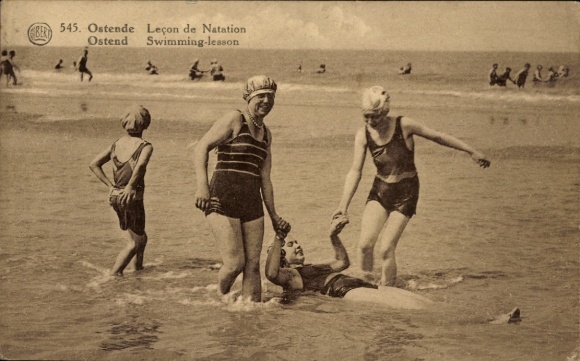 Postcard Ostend, women on the beach, swimwear