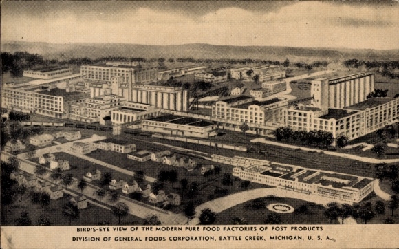 Postcard Battle Creek Michigan USA, Modern Pure Food Factories of Post Products