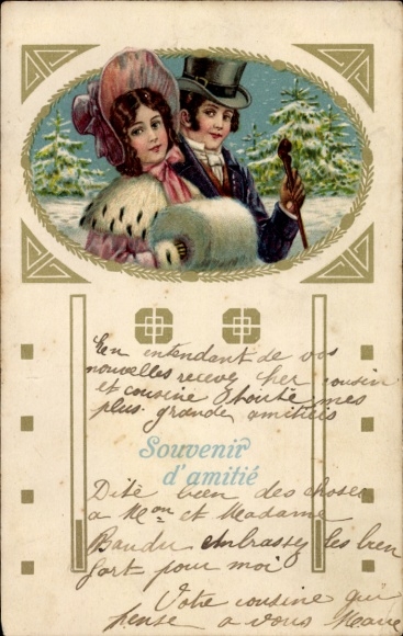 Art Nouveau Passepartout Postcard Souvenir d'amitié