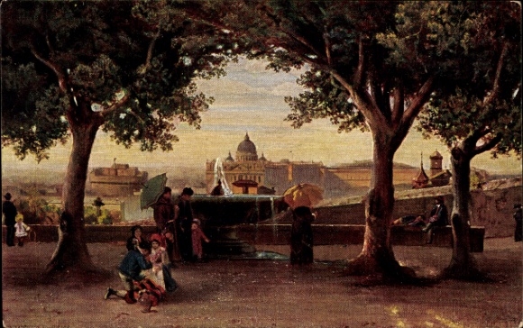 Vatican Rome Lazio, view of St. Peter's, Vatican, Castel Sant'Angelo, Pincio Hill, trees, people