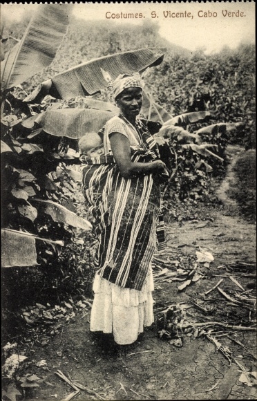 Postcard Sao Vicente Cape Verde, Costume, woman in folk costume