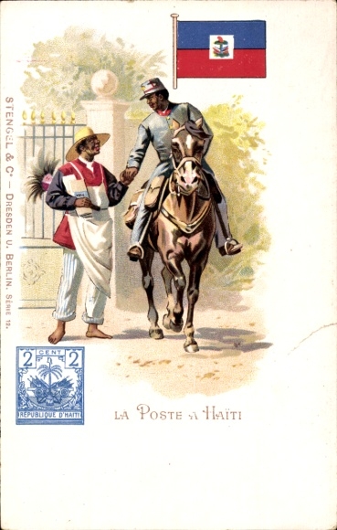 Postage stamps Chromo-Litho Post on Haiti, post rider, flag