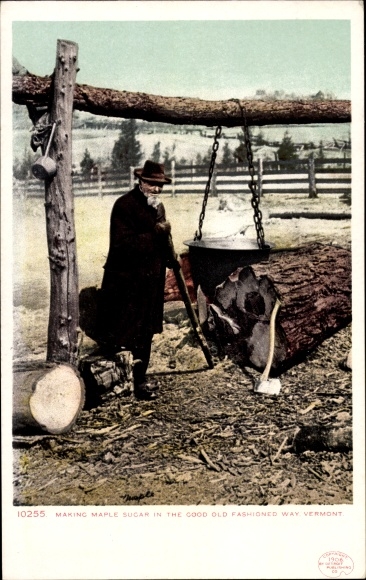 Postcard Vermont United States, Making Maple Sugar the Old Fashioned Way