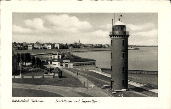 Cuxhaven in Lower Saxony, lighthouse and seaside pavilion