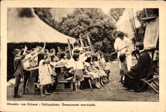 Postcard Philippines, Missions de Scheut, children in the mission school