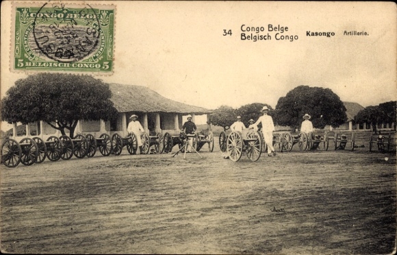 Postal stationery PC Kasongo Belgian Congo DR Congo Zaire, artillery