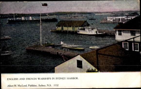 Postcard Sydney Cape Breton Nova Scotia Canada, English and French warships in the harbor