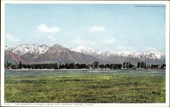 Postcard Utah USA, Wasatch Range from the Jordan Valley