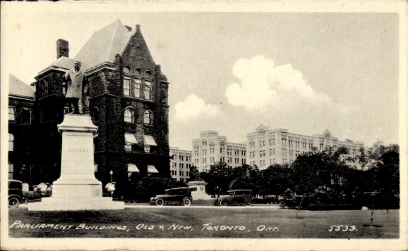 Postcard Toronto Ontario Canada, Parliament Building, Statue, Cars, Toronto