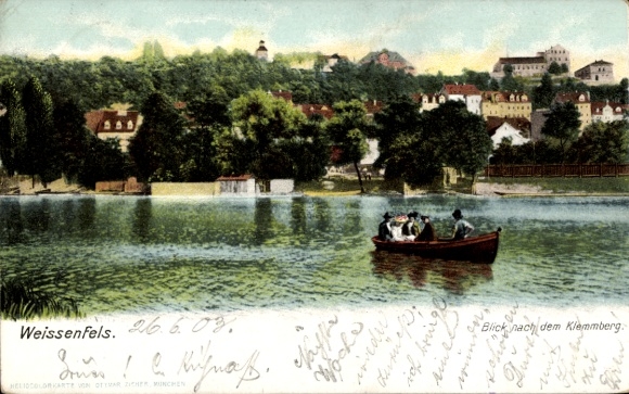 Artist Postcard Weißenfels, View towards the Klemmberg