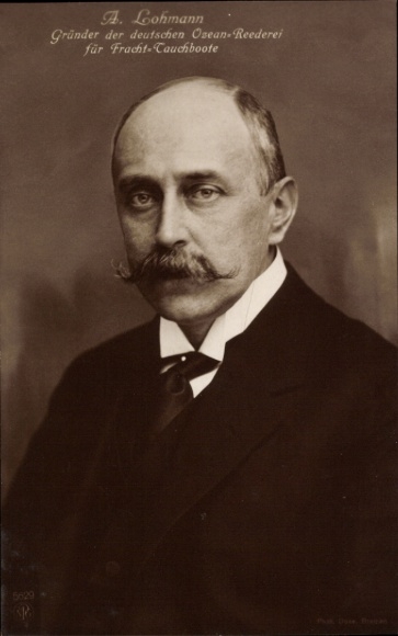 Postcard A. Lohmann, founder of the German ocean shipping company for cargo submersibles