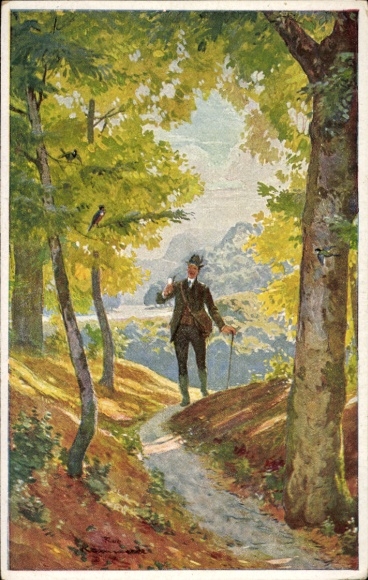 Artist Postcard I walked through a grassy green forest, There I heard the little birds singing, Wanderer