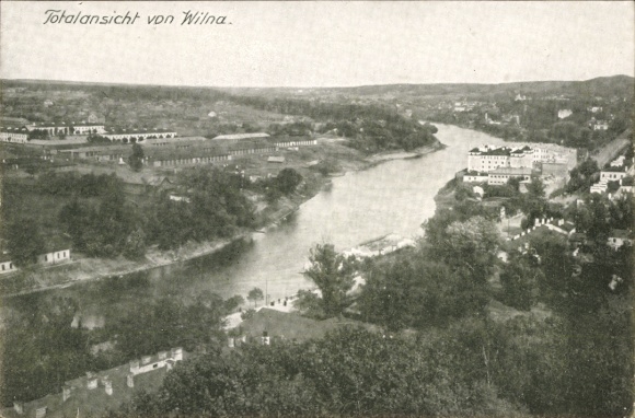 Postcard Vilnius Wilna Lithuania, panoramic view of river, landscape, buildings
