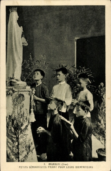 Postcard Ratchaburi Thailand, Young seminarians, children praying