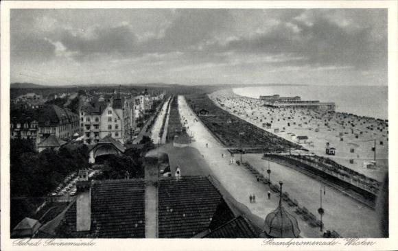 Postcard Świnoujście Swinemünde Pomerania, Subad Swinemainde, Strandpromenade Whaten, Küstenansicht