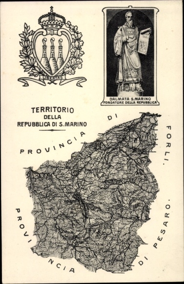 Landkarten Postcard San Marino, Territory of the Republic, Dalmatia S. Marino, Province of Forli, Pesaro