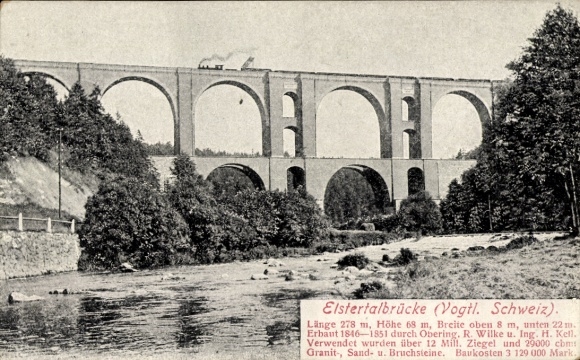 Postcard Jocketa Pöhl in Vogtland, Elstertal Bridge, steam train