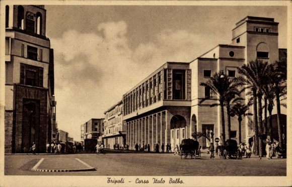 Postcard Tripoli Libya, Corso Italo Balbo, street scene