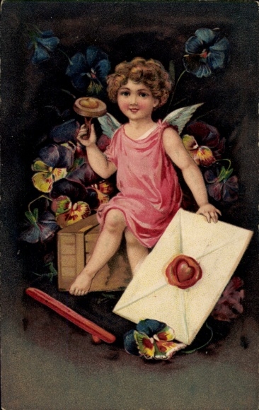 Embossed PC, angel, letter, pansy, stamp