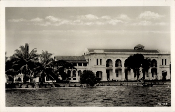 Postcard Lagos Nigeria, water view to post office, palm trees
