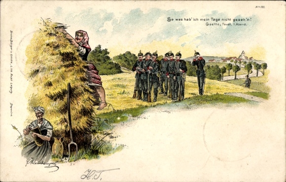 Artist Chromo-Litho Kleinhempel, Soldiers Observing Peasant Woman, Bruno Bürger 595