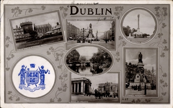 Postcard Dublin Ireland, Dublin Castle, Chapel Royal, Sackville Street, Phoenix Monument, O'Connell Monu