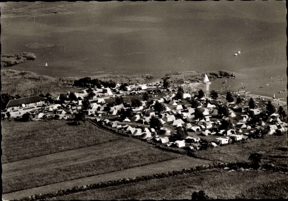Postcard Hegne Allensbach on Lake Constance, aerial photograph, campsite