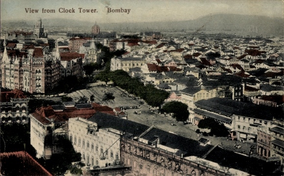 Postcard Mumbai Bombay India, view from the clock tower, city view,
