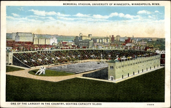 Postcard Minneapolis Minnesota USA, stadium, university