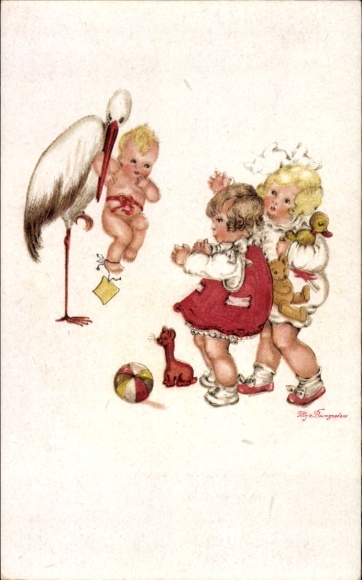 Artist Postcard Stroch brings baby, joyful girl