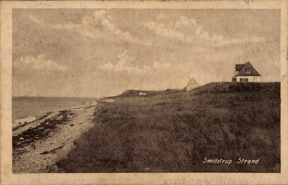 Postcard Smidstrup Denmark, coastal landscape, two houses