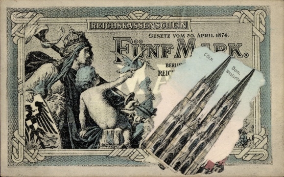 Banknote, Cologne on the Rhine, Cathedral West Side, Five Marks