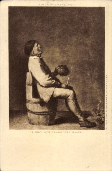Artist Postcard Brouwer, Drinking Farmer