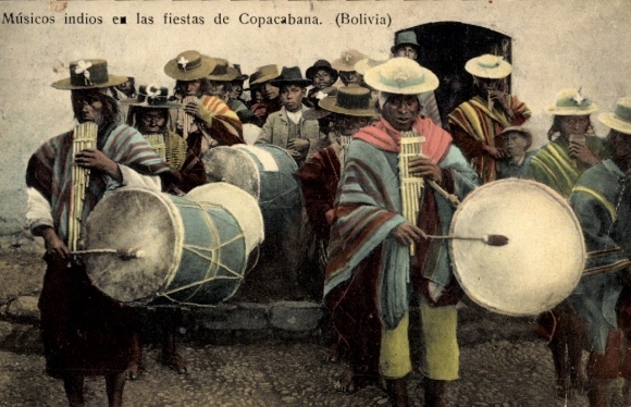Postcard South American folk types, people playing music, drum