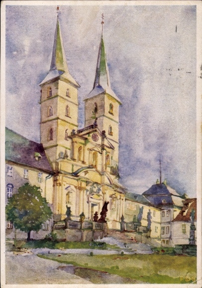 Artist Postcard Bamberg in Upper Franconia, watercolor painting of the Michelsberg Monastery, Abbey