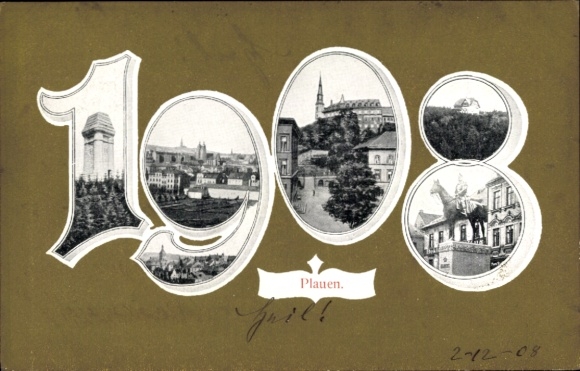 PC Plauen im Vogtland, year 1908, square, tower, official building