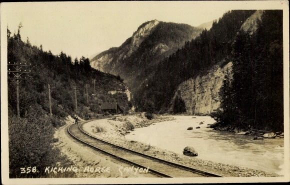 Postcard Banff Alberta Canada, Kicking Horse Canyon, tracks