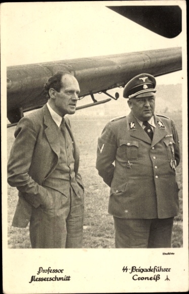 Postcard Professor Messerschmitt, SS Brigadeführer Croneiß