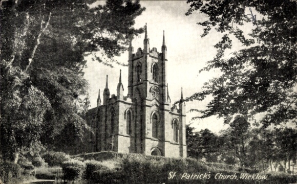 Postcard Wicklow Ireland, St. Patrick's Church, church, trees, landscape
