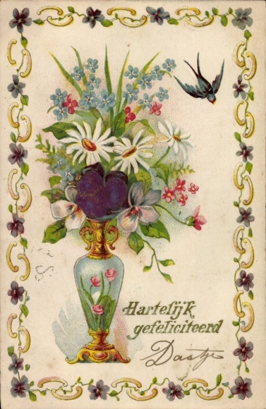 Embosser material, congratulations, flower vase, swallow