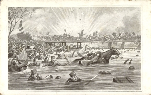 Artist Postcard Vallas, AM, fugitive soldiers drown in the Save