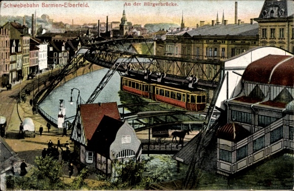 Barmen Wuppertal, suspension railway at the Bürgerbrücke