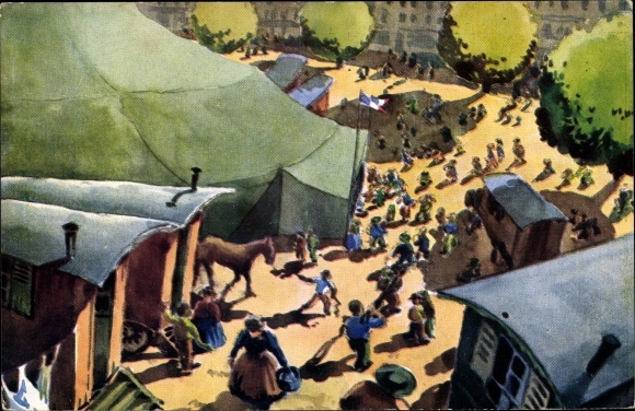 Artist PC Quiniou, P., Quimper, Concours JM Paillard 1938-1939, circus facilities, horse, guests