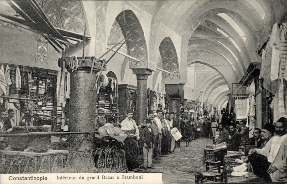 Constantinople, Istanbul, Türkiye, Grand Bazaar, interior view, merchants